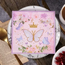 New Blue Pink Butterfly Crown Printing Paper Towels Hot Color Napkins Party Paper Towels 20 Sheets Food Grade 2Ply 33*33cm Cheap
