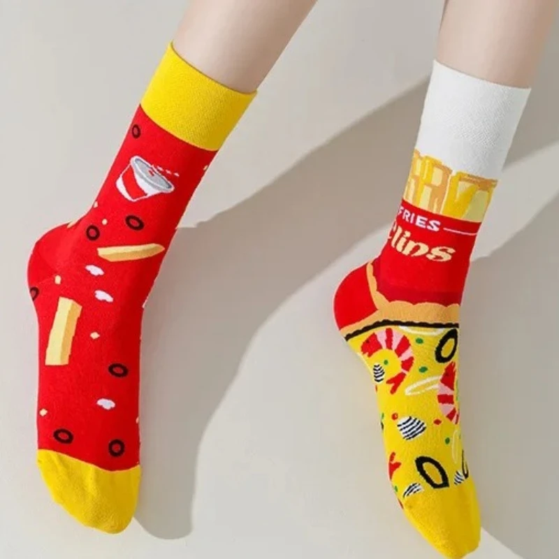 【1 Paar】Neues Design, kreative, unregelmäßige Unisex-Socken im AB-Stil für Männer und Frauen, lustige Baumwoll-Crew-Socken, Street-Fashion-Socken