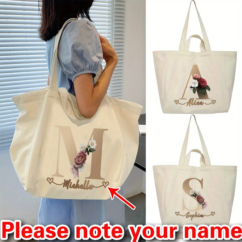 

Personalized Customization Rose Gold Letter Handbag Shoulder Bag Women's Handbag Large Capacity Shopping Bag Travel Storage Bag