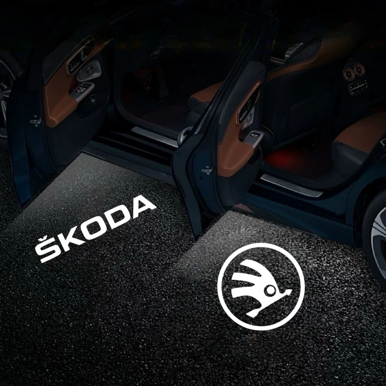 Projecteur de porte de voiture à LED, 2 pièces, accessoires pour Skoda 2004-2024 VRS Octavia 2 3 A5 A7 MK2 MK3 Superb 3V 3T B6 B8 Kodiaq Karoq