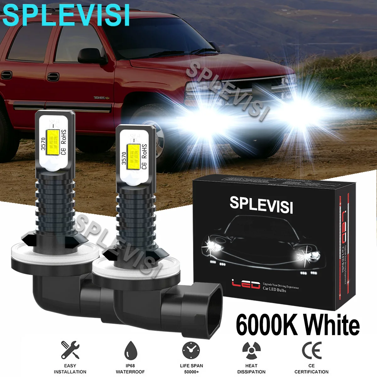 

2x70W White Car LED Fog Light Bulbs 6000K Fit For Chevy Chevrolet Tahoe 2000-2006 Chevy Camaro 1998 1999 2000 2001 2002