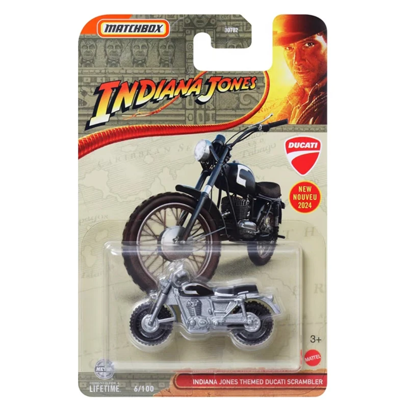 2024 Matchbox Indiana Jones MBX Tangiers Tuk Tuk Themed Ducati Scrambler 1/64 Diecast Car Model Toy 30782 for Children\'s Gift