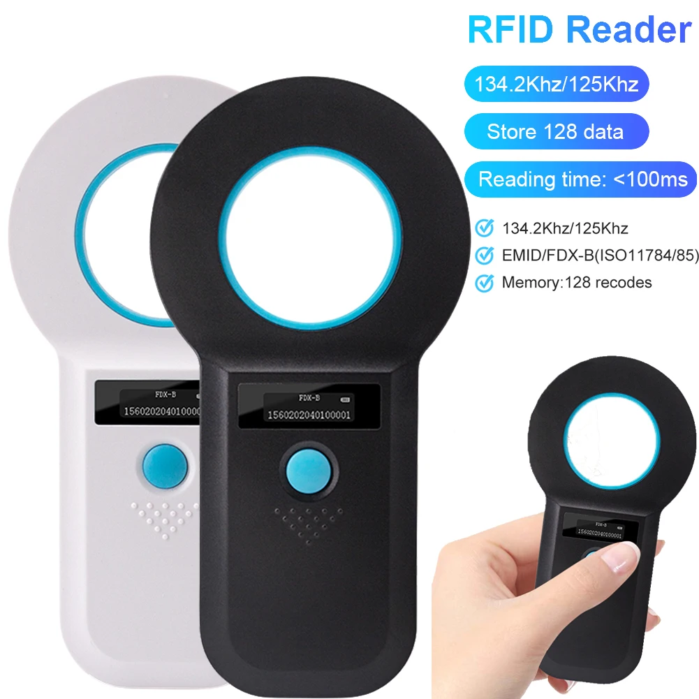 134.2Khz RFID Animal Tag Reader 125kHz Cat Dog Identificacion Microchip Scanner EMID FDX-B(ISO11784/85) Glass Chip Tag Reader