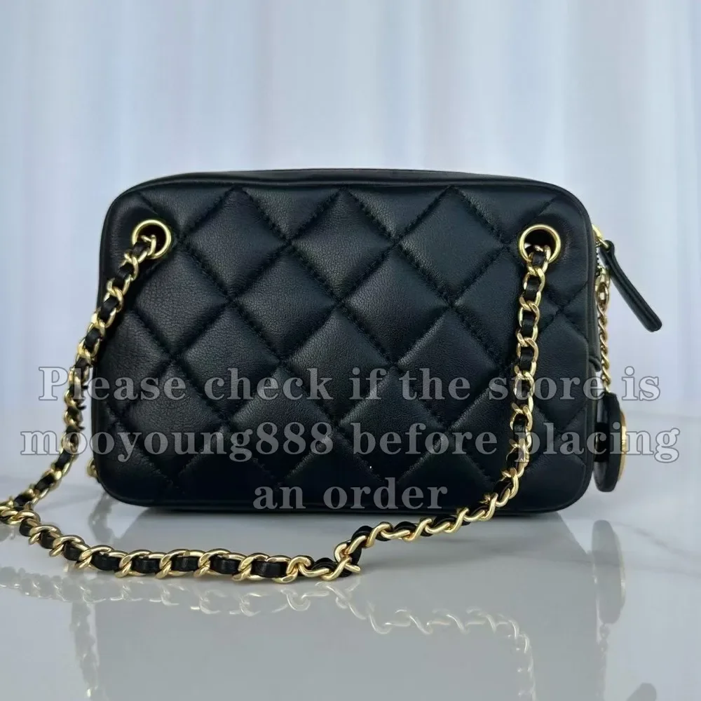 

wholesale price 12A Upgrade Mirror Quality Designer Mini Camera Bag 18cm Lambskin Leather Quilted Bags Vintage Black