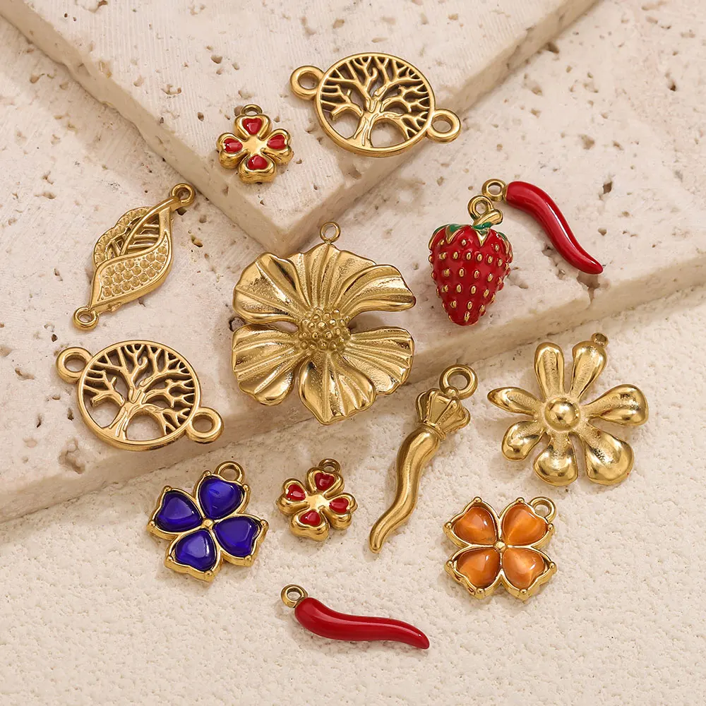 2/4/5 قطعة الفولاذ المقاوم للصدأ زهرة الفراولة السحر DIY بها بنفسك الفلفل الحار الفاكهة قلادة مجوهرات موصل سوار قلادة صنع الملحقات