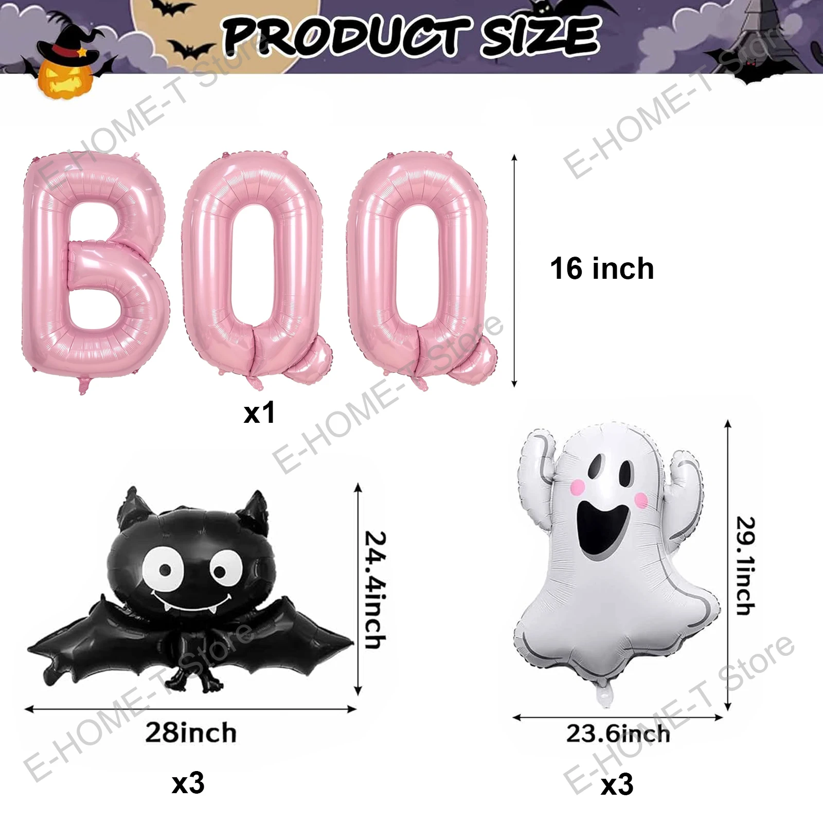 Halloween Ghost Balloons Set Pink BOO Ghost Bat Foil Balloon for Halloween Themed Party Decoration Supplies