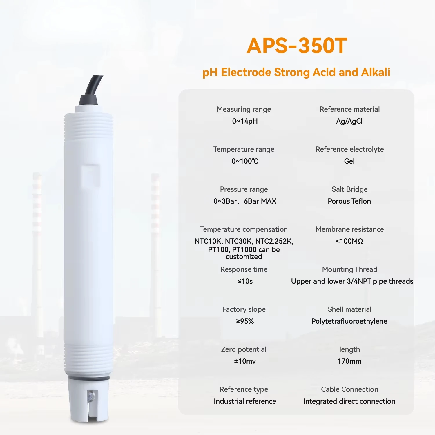 High quality and low price water pH sensor 4 20ma RS485 acidity meter wastewater electrode