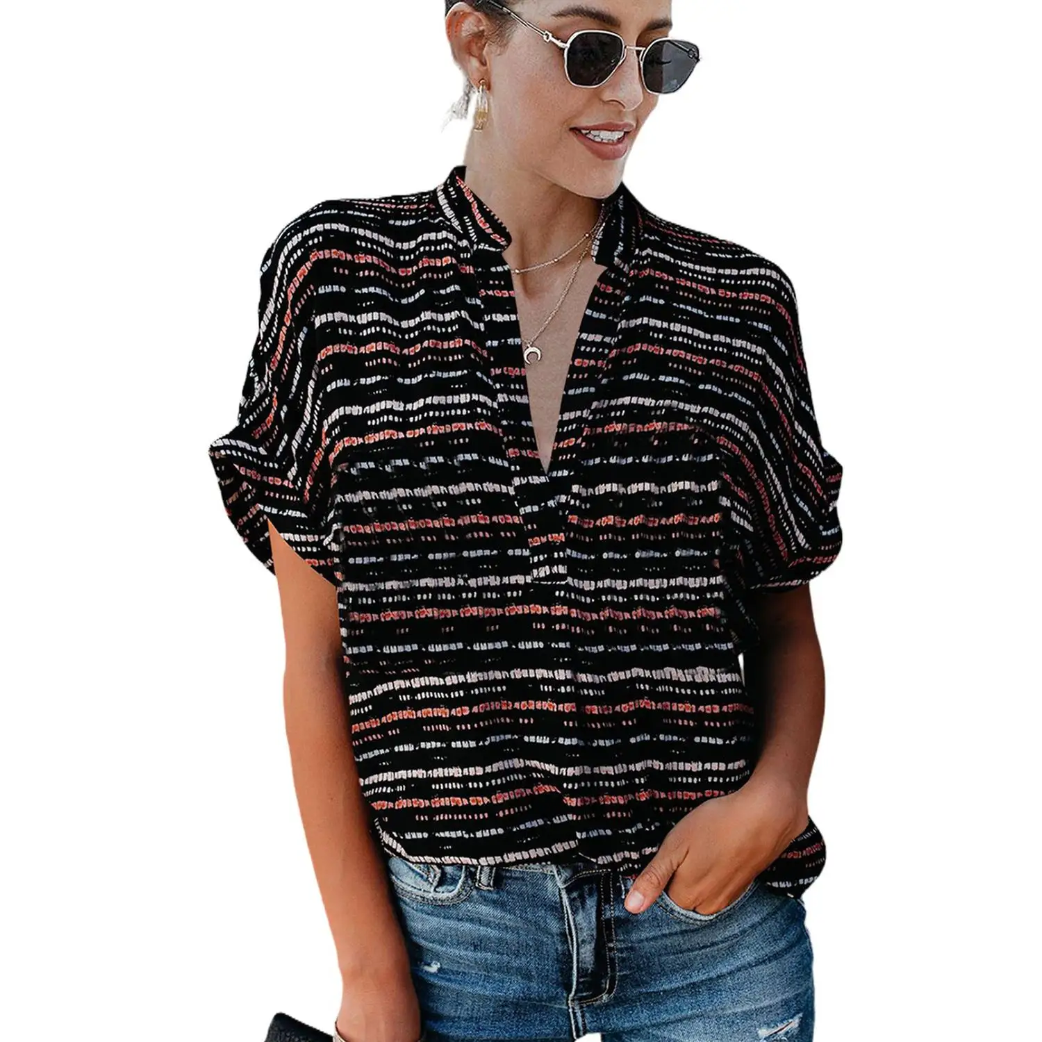 Dames bedrukte top irt polyestervezel ort Sve regular fit zomer faion casual bedrukt ontwerp polyester stof