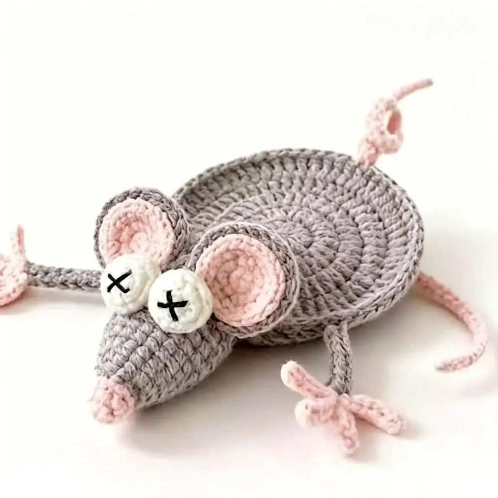 Handgefertigte Häkel-Tieruntersetzer, Weiche Gestrickte Rutschfeste Unterlage, Niedliche Cartoon-Tassenmatte mit Tierform-Design – Detail 4