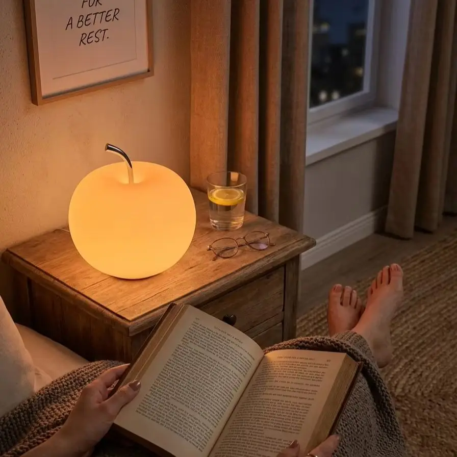 Modern Minimalist Apple Glass Table Lamp, Touch Control 3-Color Dimmable LED Bedside Night Light, Elegant Artful Nordic Lamp