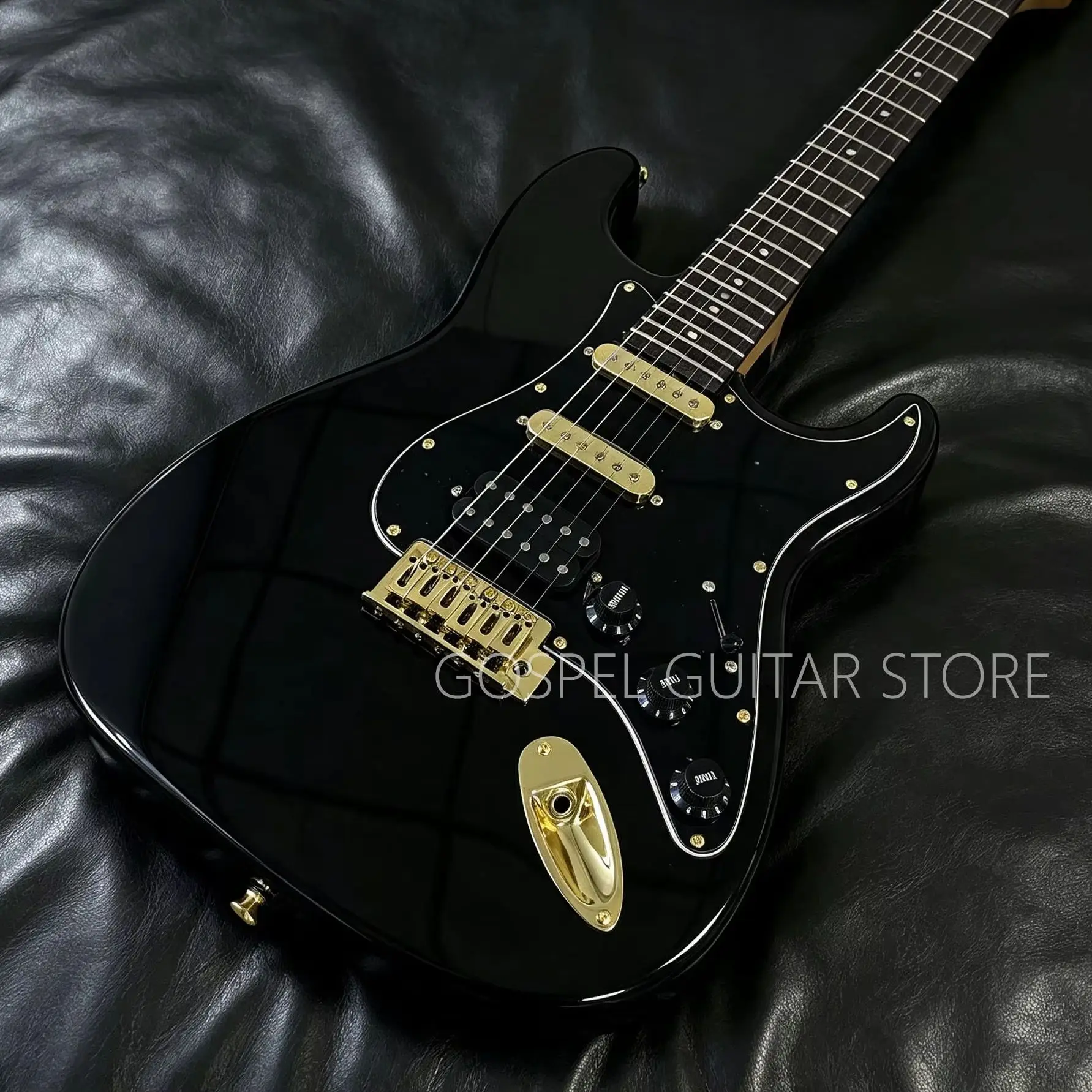 Black Electric Guitar Cherry Wood Body Gold Bridge Accessories  SSH Pickups 22 Frets 6 Strings, Rosewood Fingerboard. Theme Guitar Gift. US Warehouse Stock. Free Shipping.