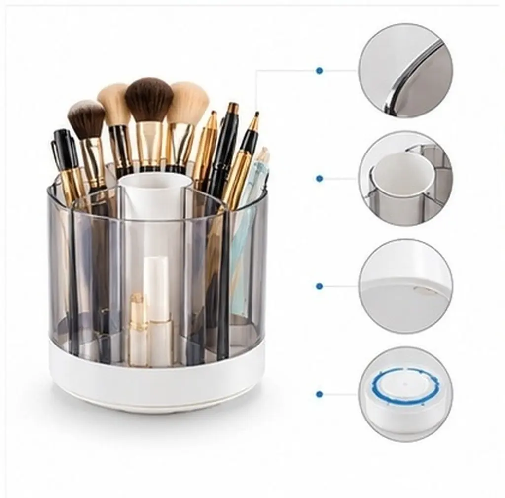 Rotating Desktop Pen Organizer with Large Capacity for Makeup Brushes, Pens, Pencils – Plastic Brush Holder