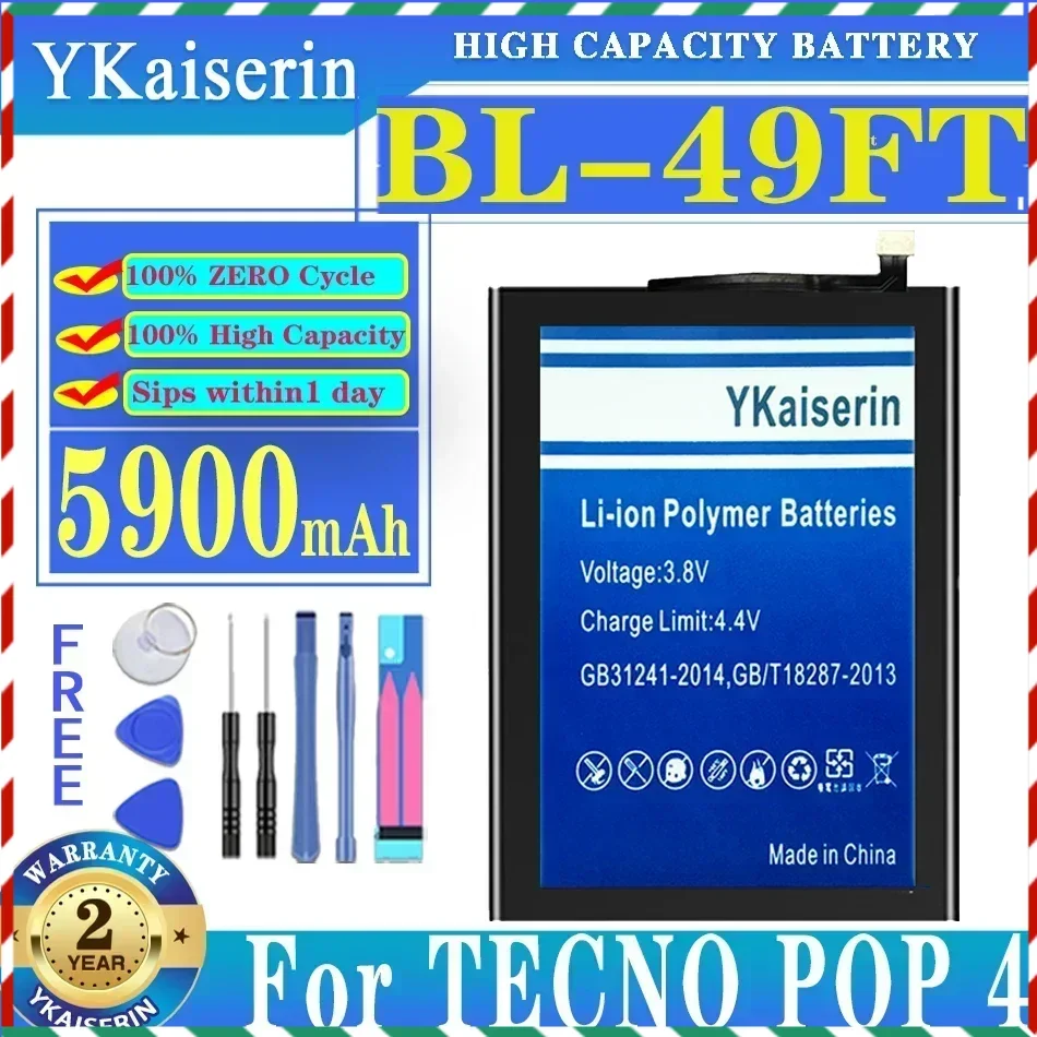 YKaiserin BL-49FT 5900mAh بطارية Batterij عالية السعة لبطارية بديلة TECNO POP 4 POP4 + رمز المسار