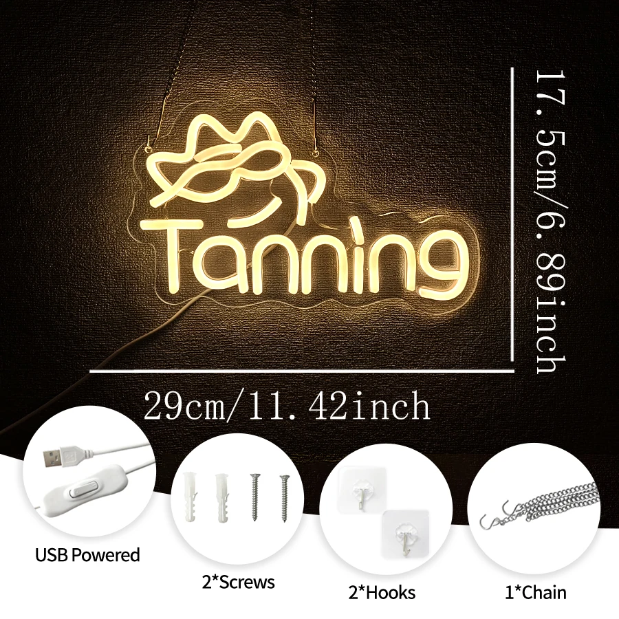 Tanning Led Neon Sign, Cartoon Sunshine Icon, Suitable For Bedroom, Beer Bar Club, Man Cave, Cafe, Summer Party Art Decor.