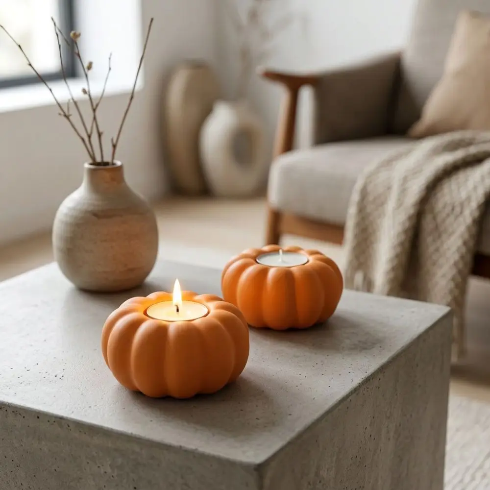 3D Printed Halloween Pumpkin Candle Holder Fall Style Plastic Tabletop Candlestick Vintage Anti-Tip Ambient Candle Stand