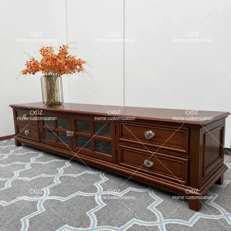 Rural Solid Wood TV Cabinet and Coffee Table Combo Retro Simple Living Room Furniture White Wax Floor Storage for Small