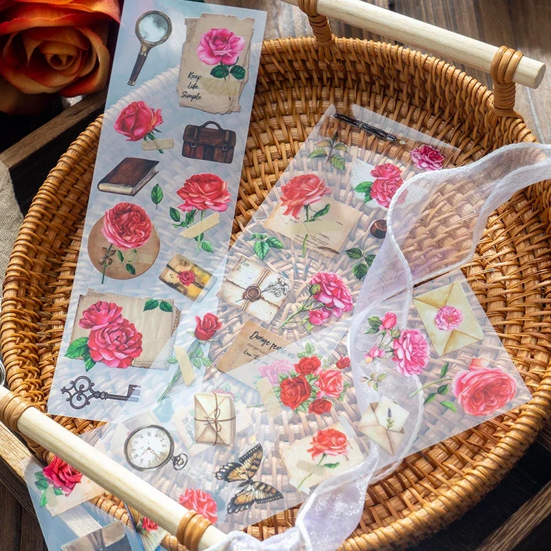 

6 PCS PET stickers flowers plants collage handbook decoration material roses sunflowers tulips hydrangeas Scrapbooking 6 styles