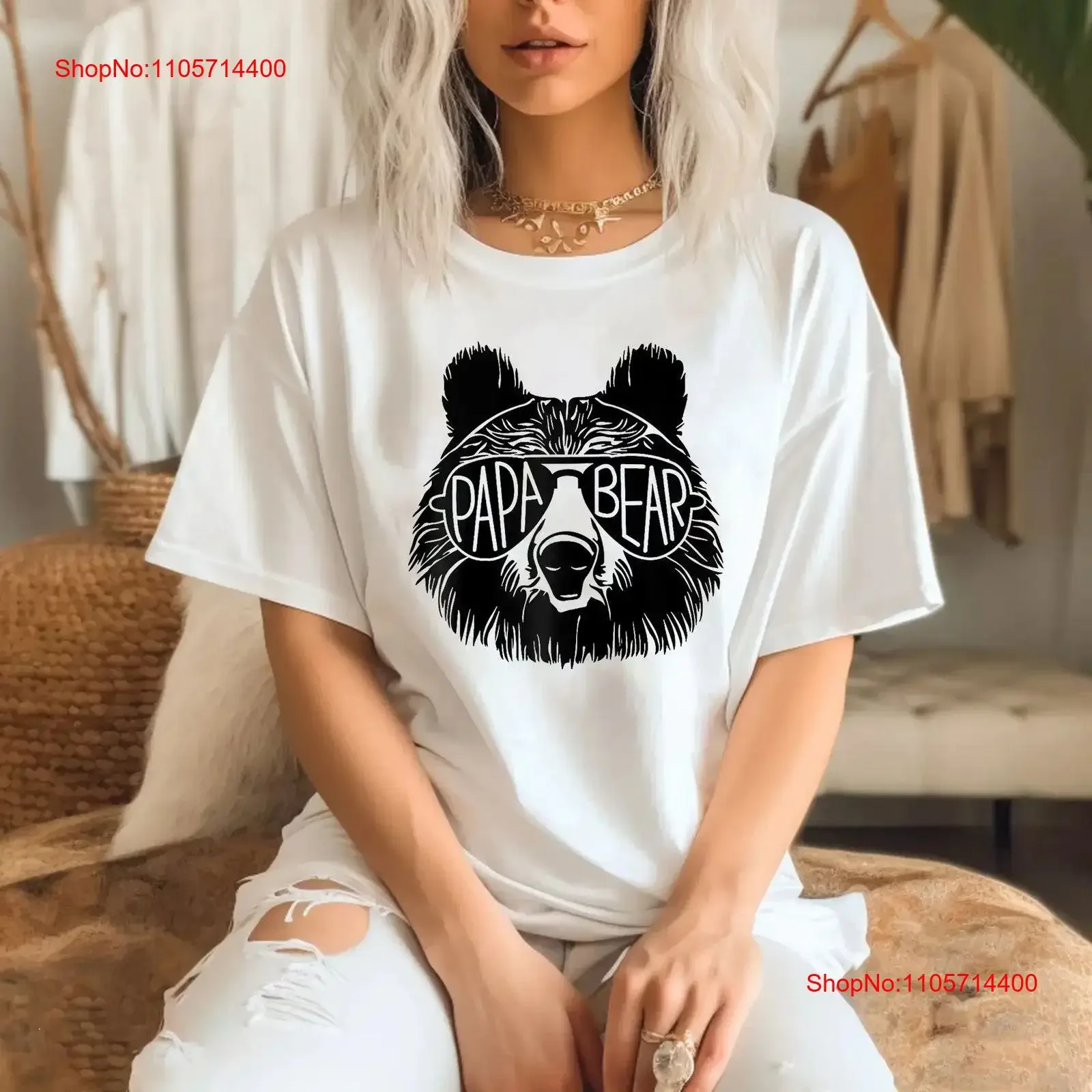Papa Bear T Shirt Sun glass Father's Day family matching shirts vintage Washed designer clothes Comfortable