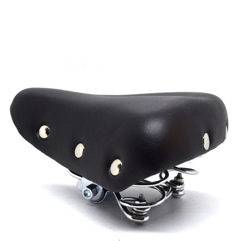 Vintage Bicycle Cushion Retro Seat Commuter Bike Seat Pu Saddle Soft Damping Electroplated Spring Rivet Comfortable Seat