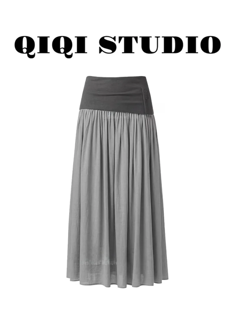 High Waist Midi Skirt plus Size Grey Casual Style Women's Fashion College Style A-Line Skirt Slimming Effect Trendy New Arrival
