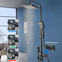 YANKSMART Bathroom Shower Faucet Set Gun Grey Digital Display Wall Mounted 4-way Rainfall Showers System Mixer Chuveiro Banheiro