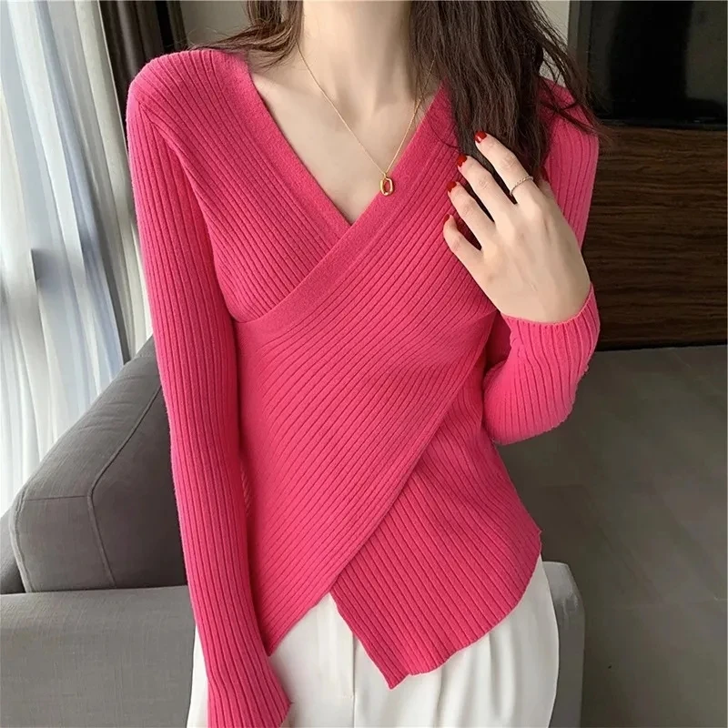

Autumn New Slim Women Pullovers Sweet Ladies Elegant Pullovers Woman Simple Foundation Black Apricot Sweaters