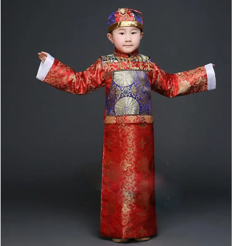 Bambini Costume antico Hanfu costumi di danza vestiti Costume cinese antico uomini dinastia Qing padrone di casa danza popolare cinese
