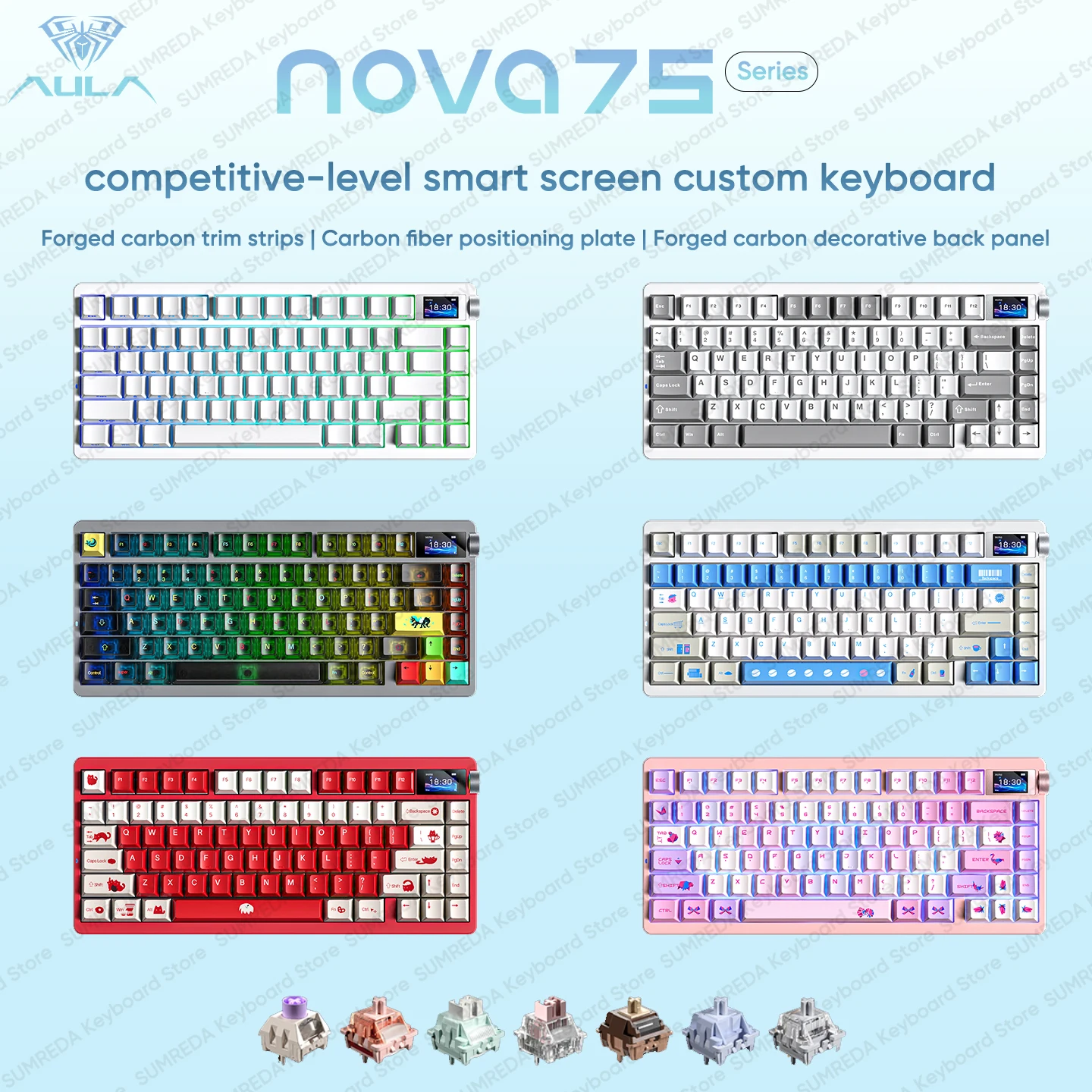 

AULA NOVA75 Pro Max Wireless Mechanical Keyboard 75% BT 2.4G Wired 10000mAh RGB Gaming Keyboard with Smart Screen Control Knob