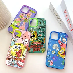 Cartoon Cute SpongeBobs Phone Case for IPhone 13 12 11 15 14 Pro Max Plus Lens Creative Border Silver Plated Inside Hard TPU