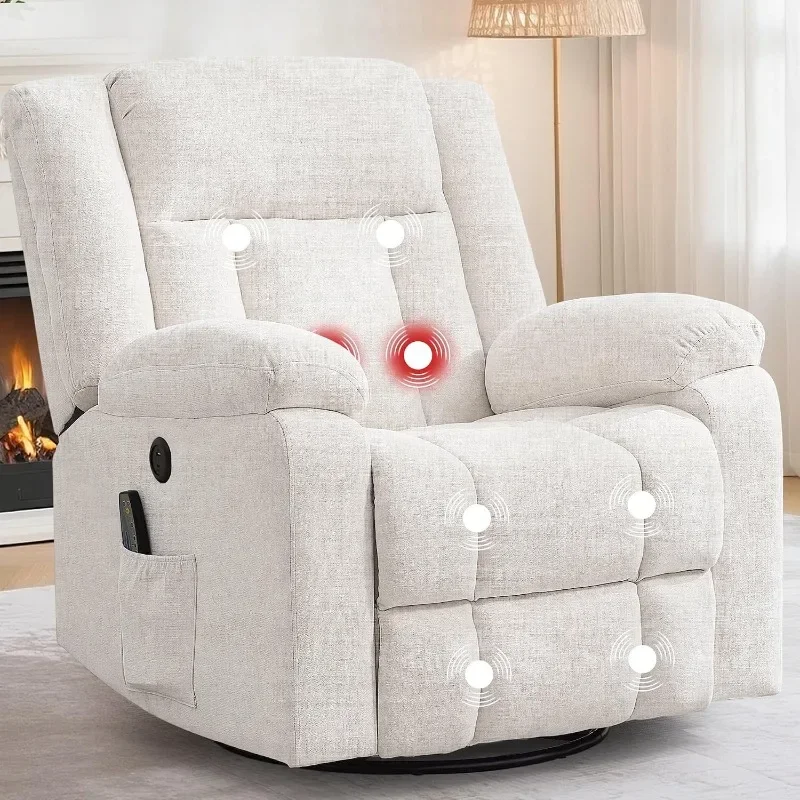 Korser Rocker Recliner, Glider Recliner Chairs for Adults, 360° Swivel Rocking Chair with Massage and Heating