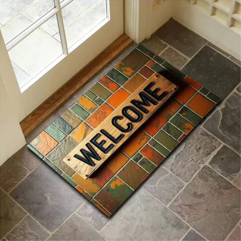 VIKAMA Orange Skull Halloween Door Mat Soft Warm Machine Washable Front Door Non Slip Backing Home Organization Home Decor
