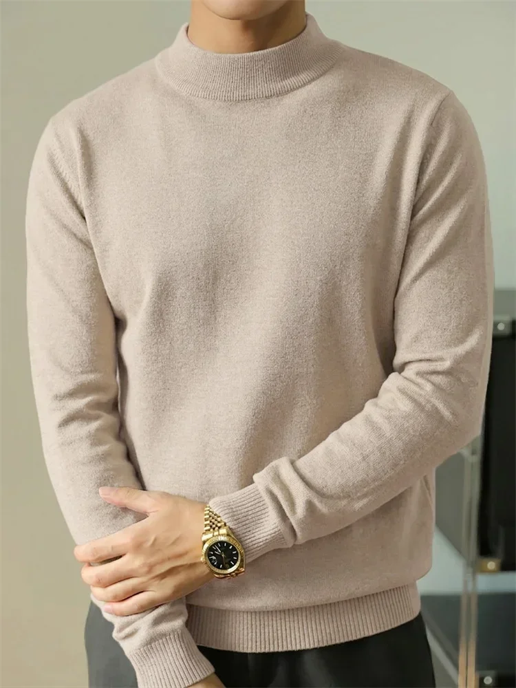 Herbst Herrenpullover Lässig Einfarbig Slim Fit Stehkragen Schlichter Stil Old Money Mode Herren Strickpullover Alltagskleidung – Detail 6