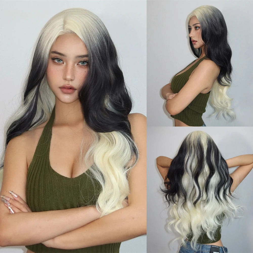 alack White Layered Synthetic Wigs Natural Hairline Mixed Long Wavy for Party Cosplay Heat Resistant Fiber Wigs