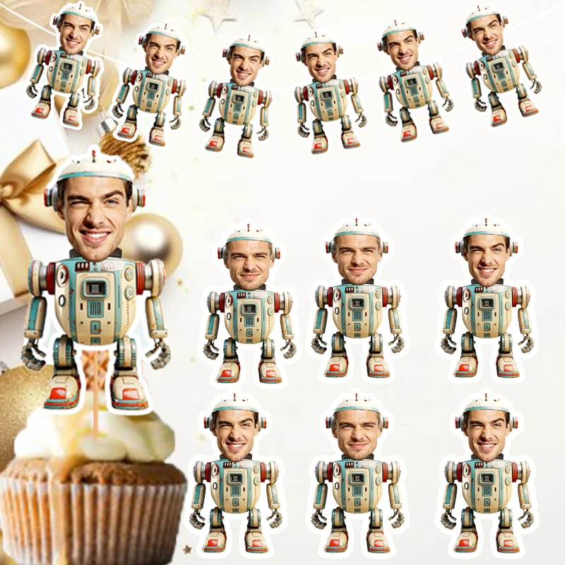 12/20/20pcs Customized paper stickers, cake decorations, banners, festival robot themes, customized party supplies