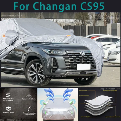 Для Changan CS95 210T водонепроницаемые полные Чехлы для автомобиля уличная Защита от солнца УФ пыли дождя снега защитный чехол для автомобиля