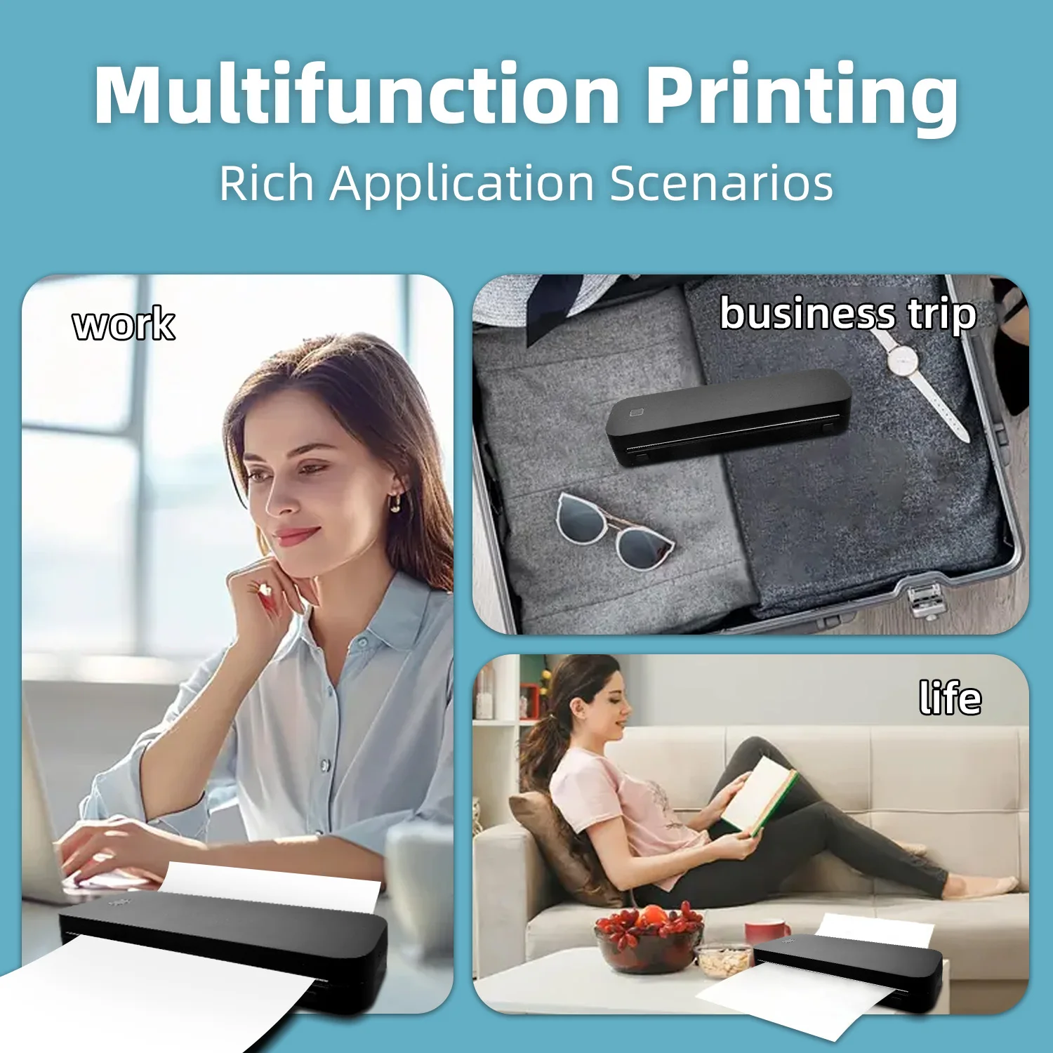 Printer Termal Mini Pembuat A4 Nirkabel Portabel Bluetooth dengan Kotak Kertas untuk Penggunaan Rumah Kantor Cetak Gambar PDF Dunia Seluler