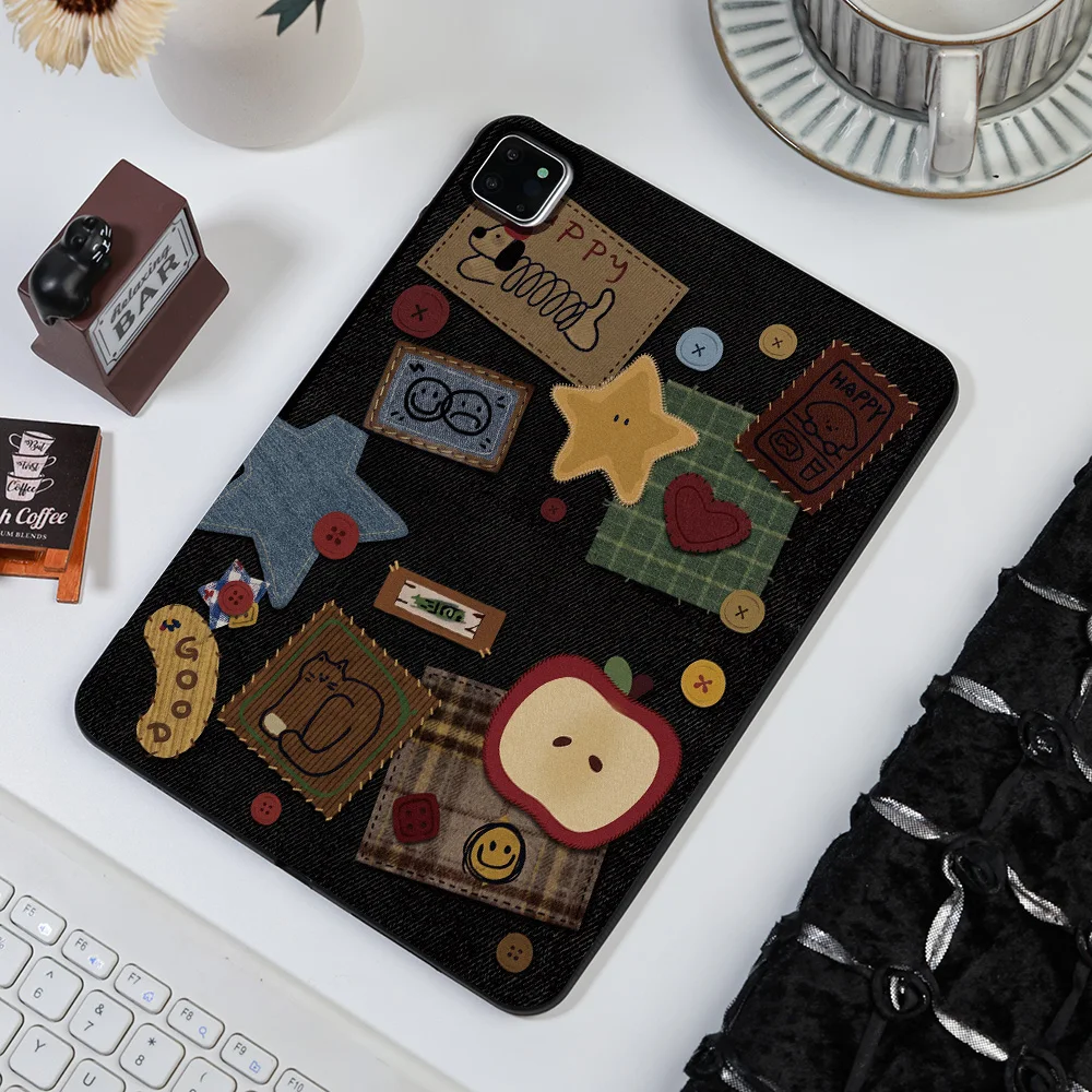 Aesthetic Retro Cloth Patch Sticker Matte Tablet Case For Xiaomi Redmi Pad 6S 7S 6 7 8 Pro Pad 2 Pro 12.1 Inch Protective Cover
