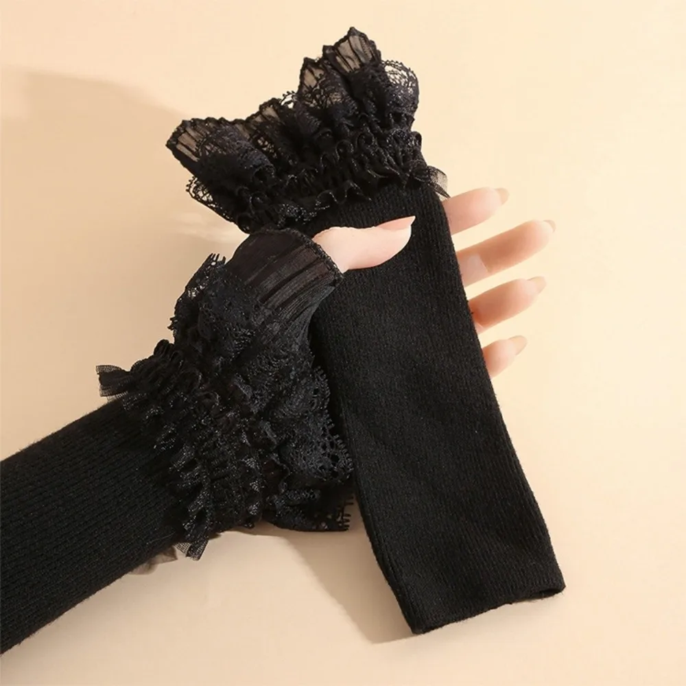 Vintage Lace Ruffles Lace Sleeves Knitted Lace Elastic Arm Arm Covers Long Elastic Lolita Cuffs for Women