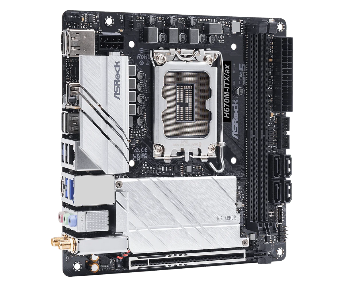 ASRock H670M-ITX/ax | PCIe 5.0対応・14世代対応 Placa-mãe ASROCK H670M-ITX/ax Mini-ITX Intel H670 M.2 LGA1700