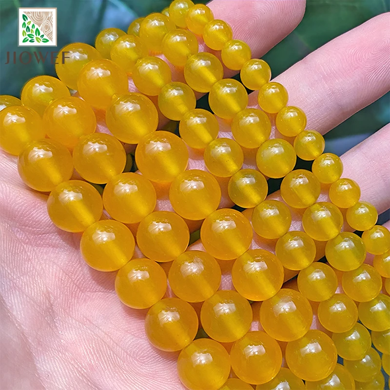 Natural Stone Beads Smooth Yellow Agates Loose Round Beads for Diy Bracelet Earrings Jewelry Making 15