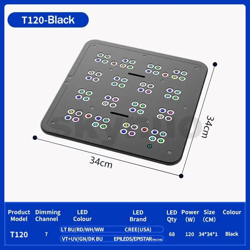 

T120 120W all-aluminum CREE lamp beads, fanless, intelligent WIFI control, suitable for marine coral reef aquariums