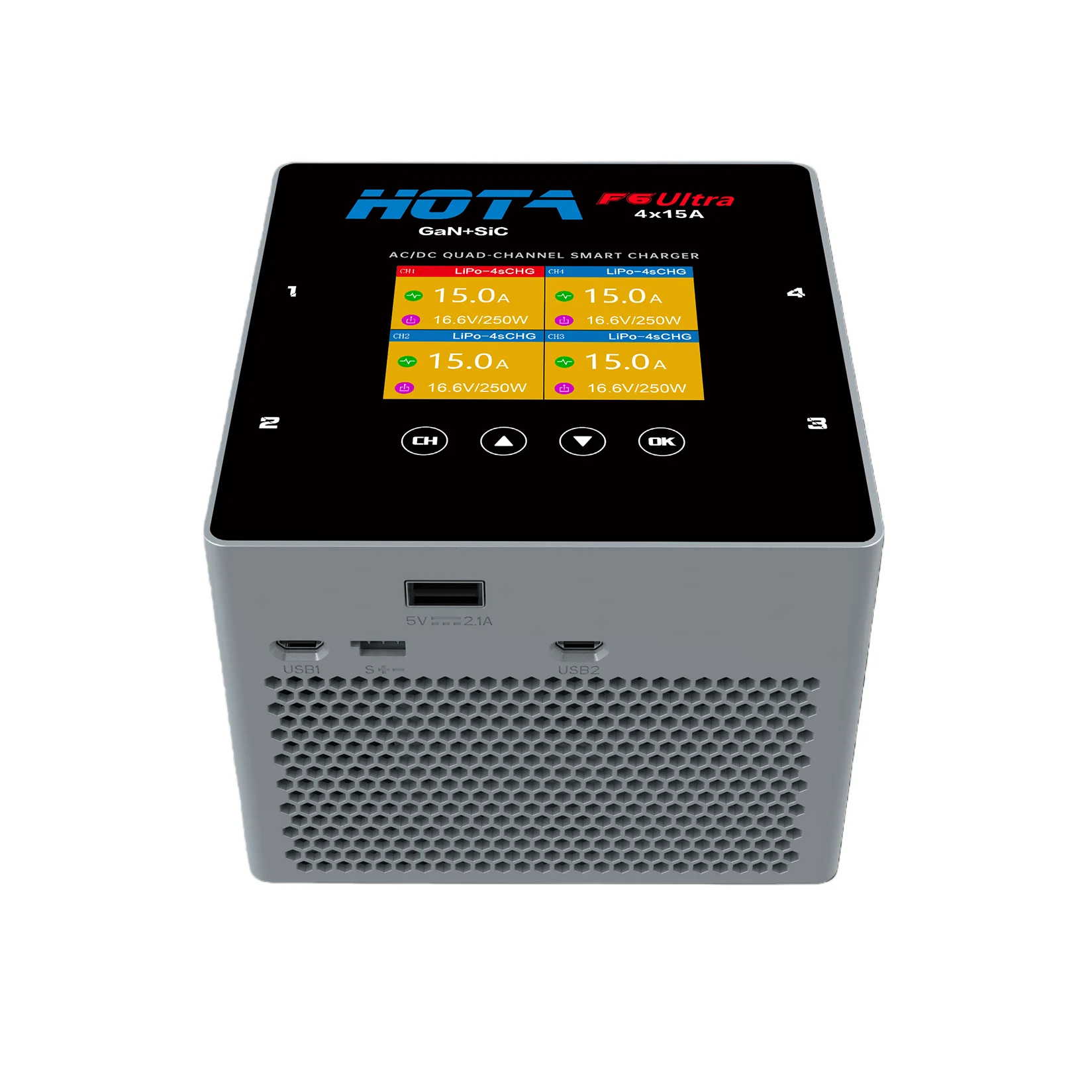 HOTA F6 Ultra avion chargeur d'équilibre Intelligent 4 canaux entrée AC DC 1-6S batterie li-po puissance de nitrure de gallium nouvellement améliorée