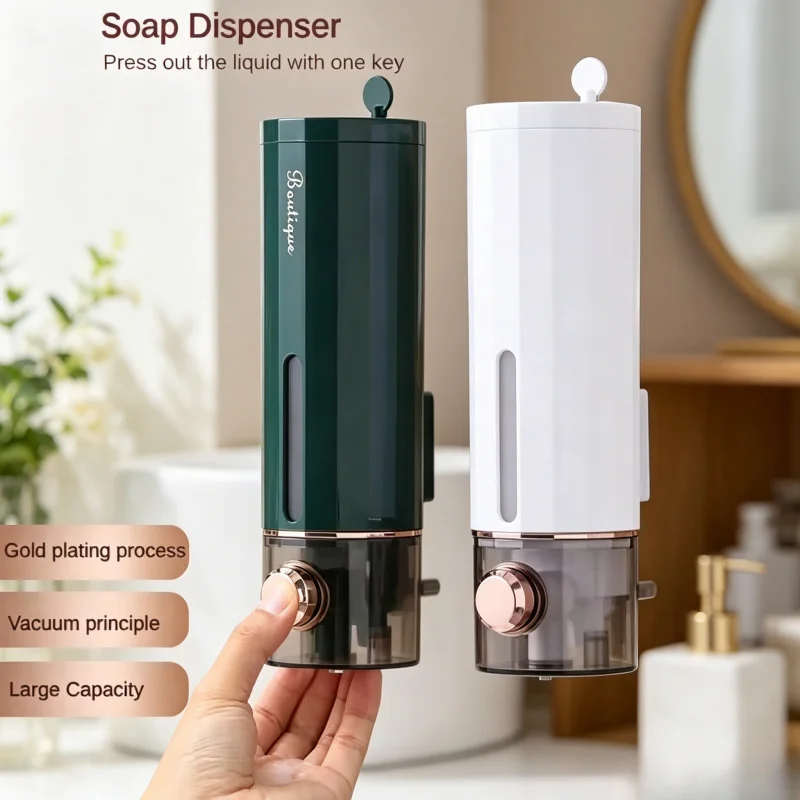 Non-Perforating Wall Mount Soap Dispenser, Hand Sanitizer Press Hanger for Home Hotel, Shower Gel & Shampoo Box