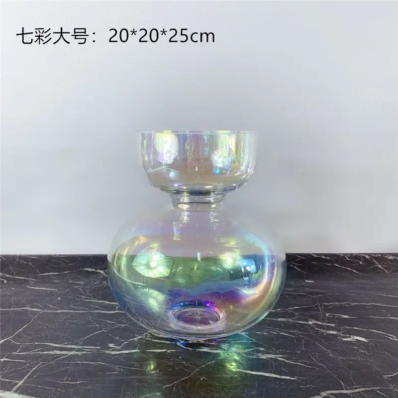Modern simple electroplated silver colored blue glass vase model room sales office dining table flower ware entrance ornament