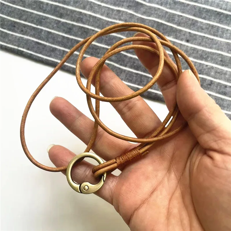 1PCS Genuine Leather Lanyard Neck Strap For Mobile Phone Bag Keys ID Credit Work Card Holder Keychain Neckline DIY Necklace
