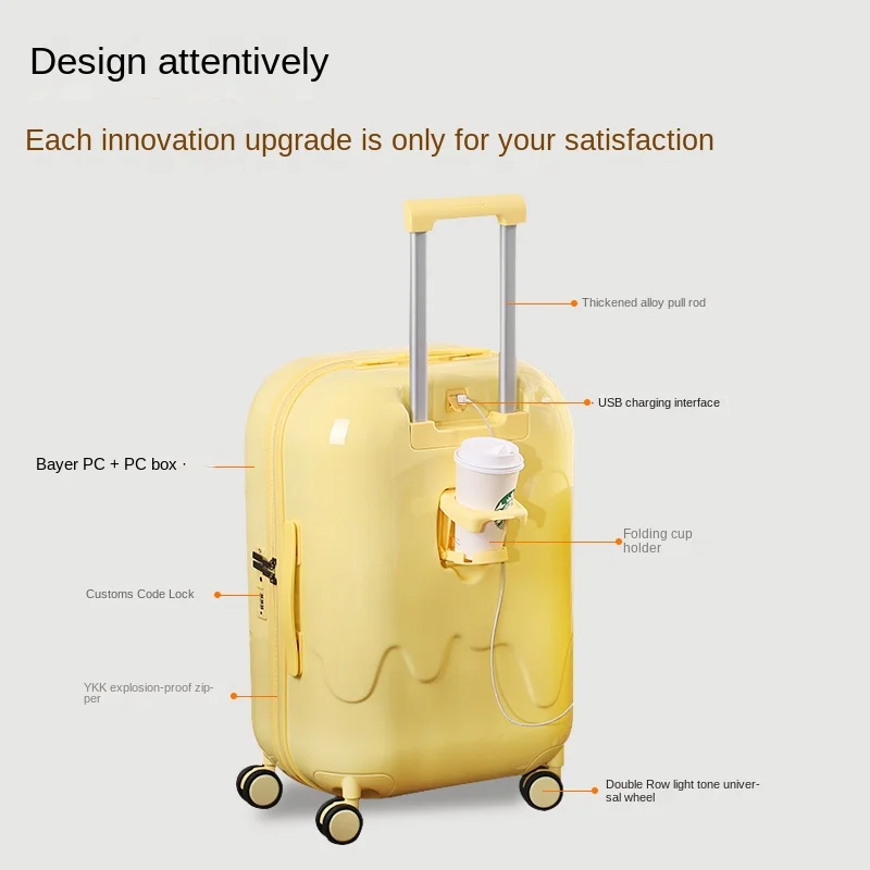 Ice Cream Bubble Luggage Women\'s Lightweight Mute Universal Wheel Trolley Case Solid Suitcase 20Inch Boarding Password Suitcase