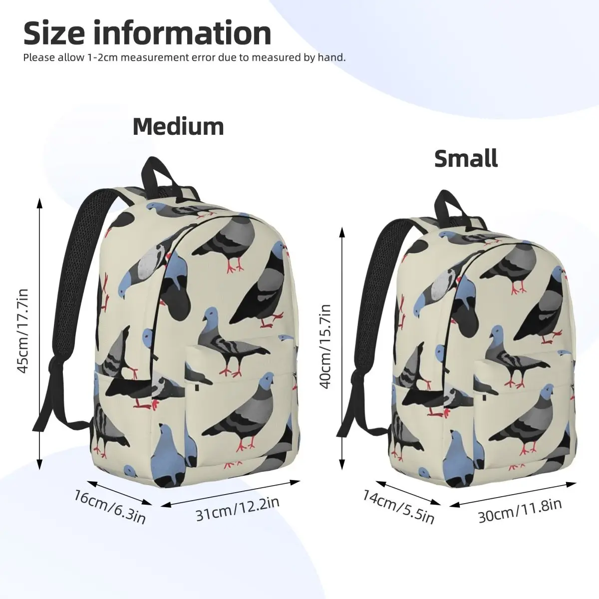 Design 33 - The Pigeons Backpack Daypack Large Capacity Kids BookBag School Bag Shoulder Bags for Men Women
