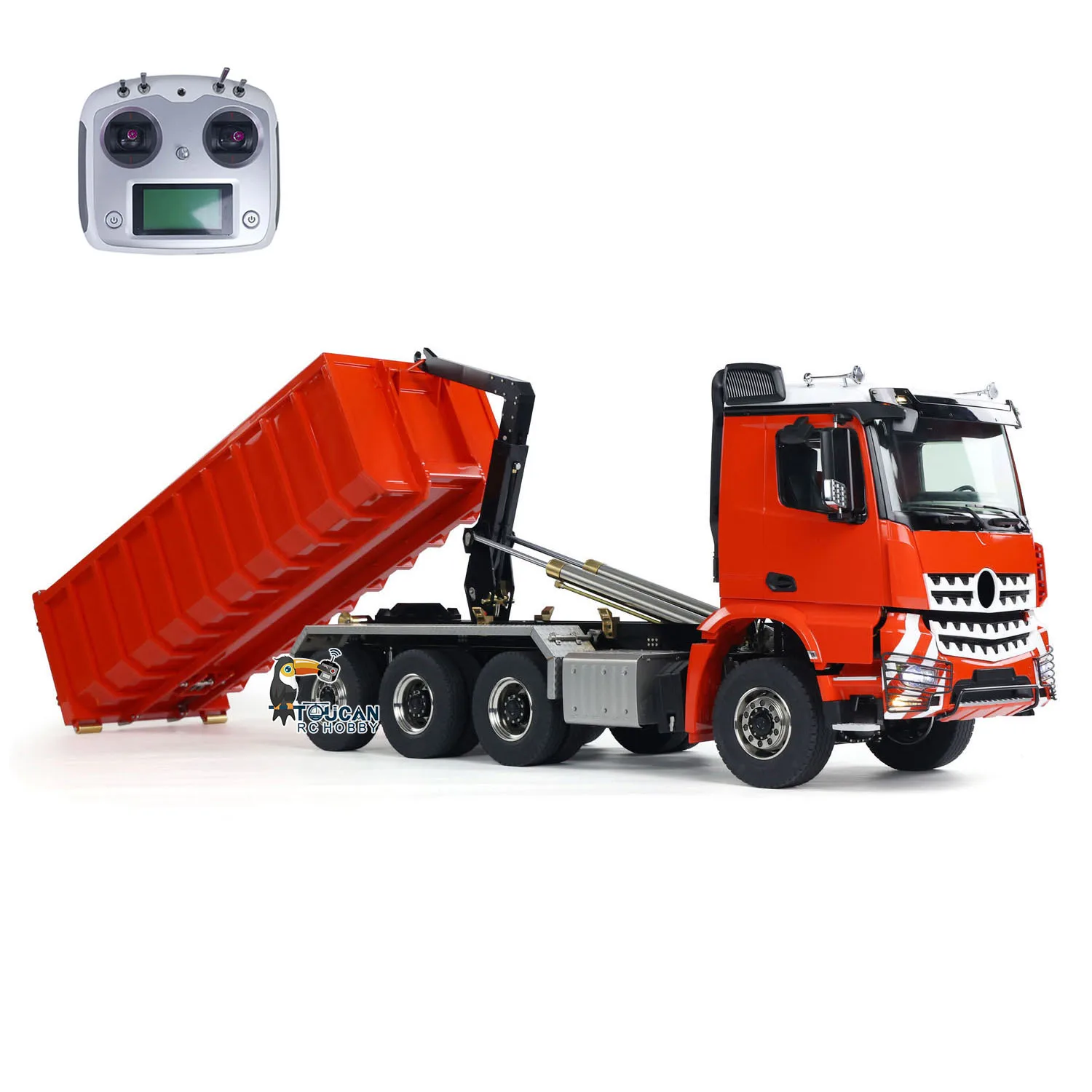 Toys Metal 1/14 8x8 RC Hydraulic Dumper Roll Off Dump Truck 3363 Rear Axle Steering 3 Speed Transmission Light Sound Tipper Gift