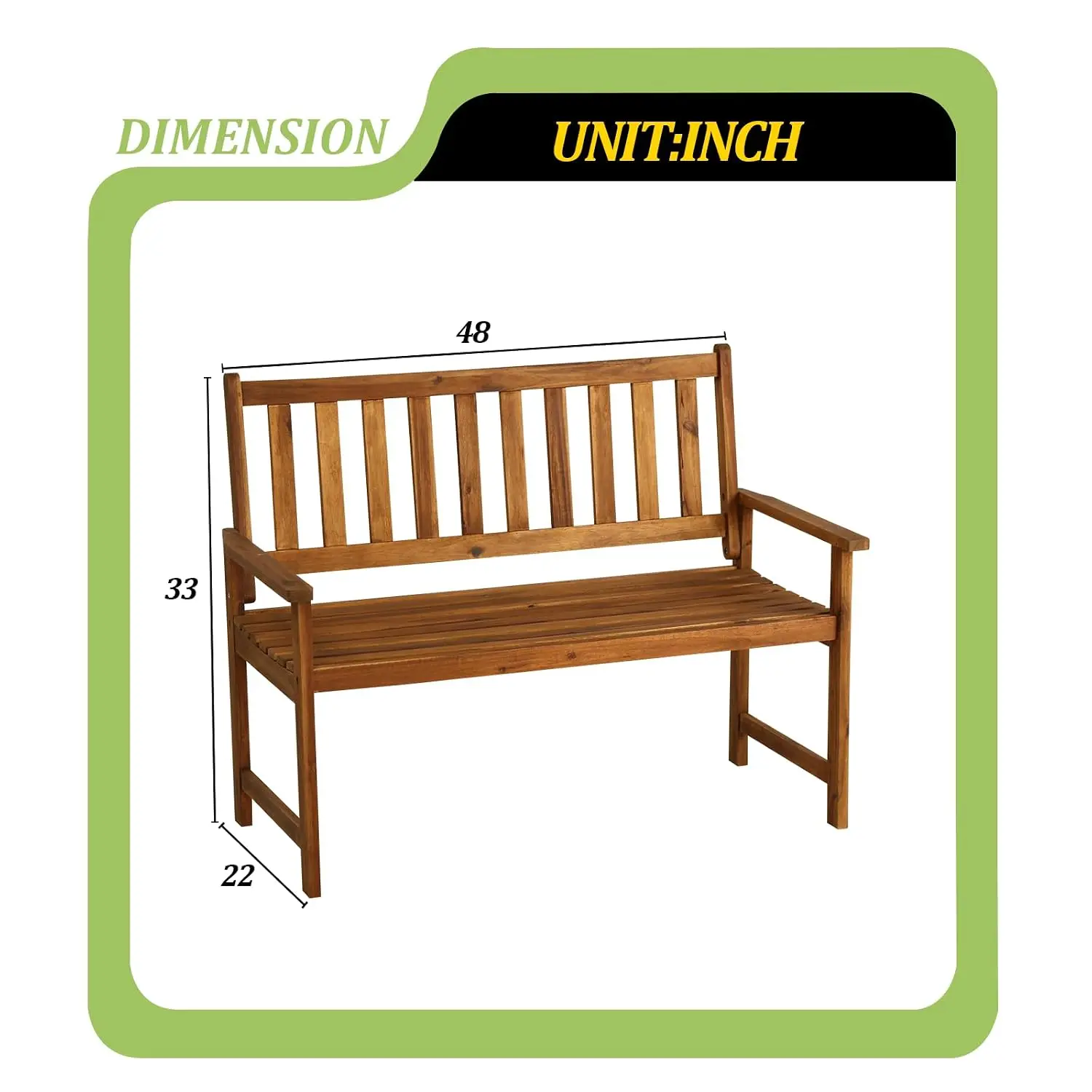 Outdoor Garden Wooden Bench,2-Person Garden Bench with Back and armrest, Acacia Wood Outdoor Bench Weatherproof for, Customized