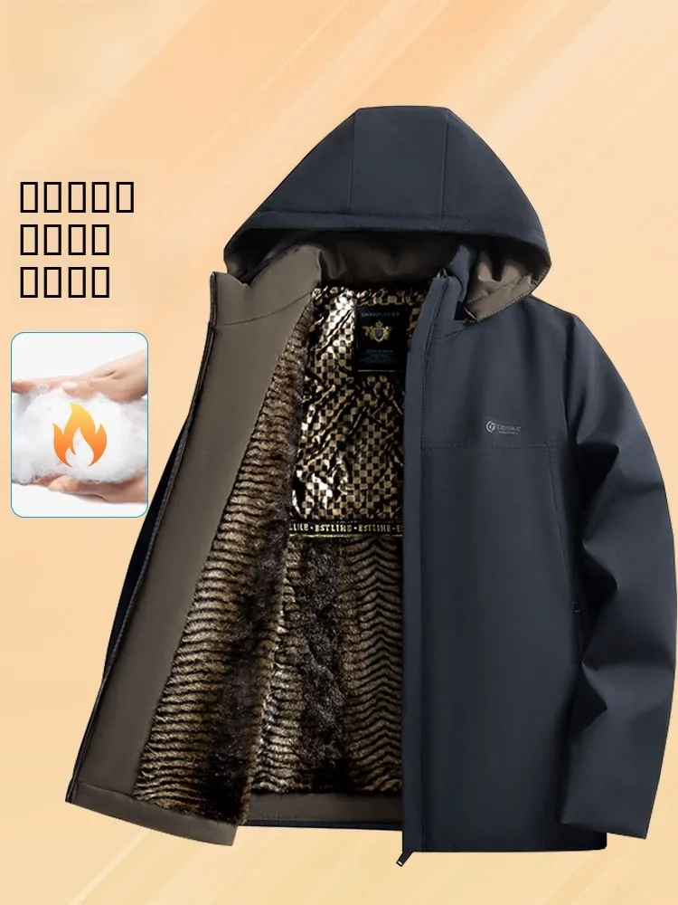 

Men's Fce Lined Thiened Casual Jaet Warm Cozy Cotton Clothes for Middle-Aged And ly Autumn Winter New Arrival